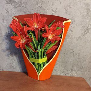 Life Size Red Amaryllis  Flower Bouquet Pop Up card